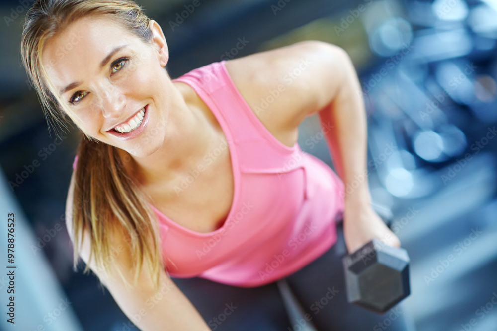 Bodybuilder, weights and club with woman in gym for exercise, workout or power. Weightlifting, dumbbell or sports athlete with person training and muscle for energy, wellness and fitness performance Bodybuilder, weights and club with woman in gym for exercise, workout or power. Weightlifting, dumbbell or sports athlete with person training and muscle for energy, wellness and fitness performance