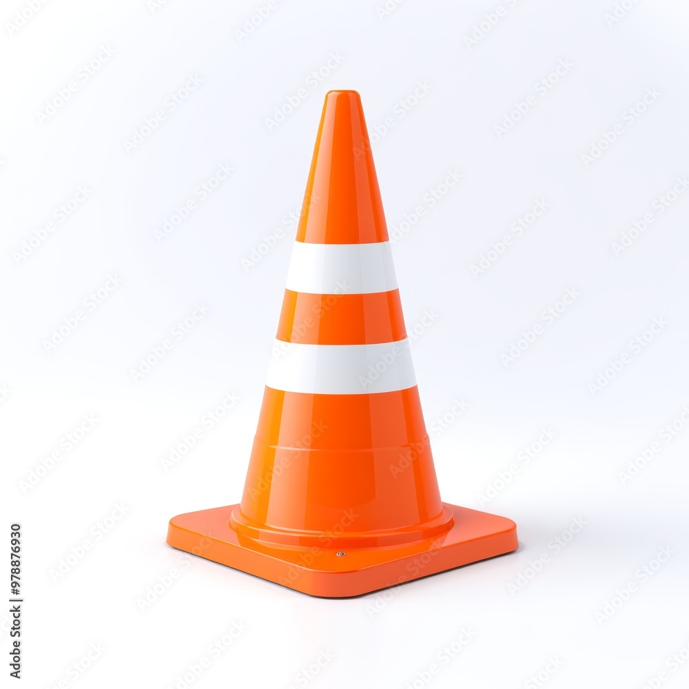 Orange 3d traffic cone with white stripes on white background Orange 3d traffic cone with white stripes on white background