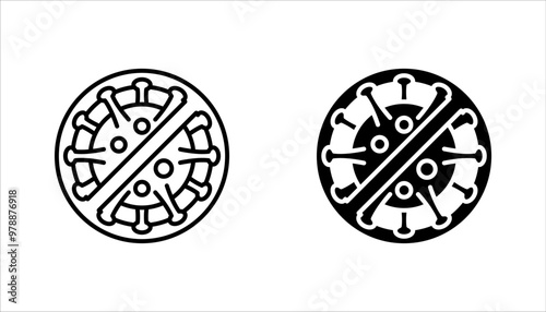 Antibacterial and antiviral defence set icon. Stop bacteria and viruses prohibition sign, vector illustration on white background