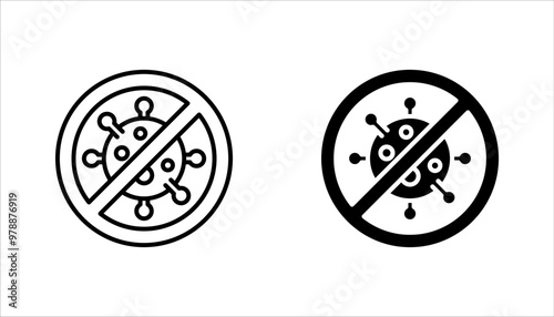 Antibacterial and antiviral defence set icon. Stop bacteria and viruses prohibition sign, vector illustration on white background