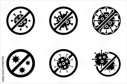 Antibacterial and antiviral defence set icon. Stop bacteria and viruses prohibition sign, vector illustration on white background