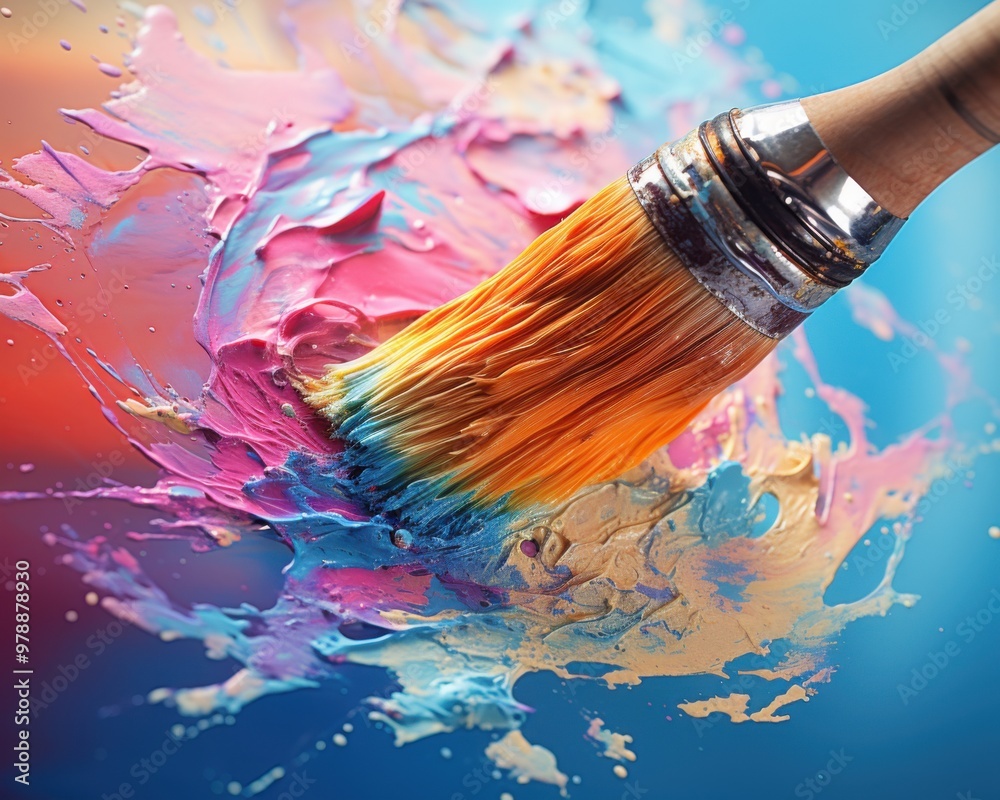 Obraz premium Artist paints a picture of brush oil paint closeup