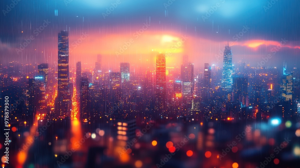 Cityscape at Dusk with Rain Cityscape at Dusk with Rain