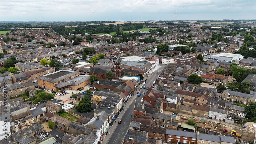 Fototapeta premium Town centre St Neots, Uk, Cambridgeshire drone aerial view