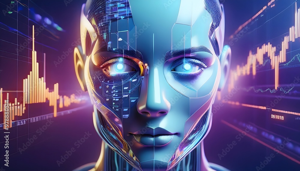 The concept of AI, a robot brain that will replace humans. A 3D rendering of a humanoid robot's face with a brain built from a circuit board with commands from Ai. The concept of AI, a robot brain that will replace humans. A 3D rendering of a humanoid robot's face with a brain built from a circuit board with commands from Ai.