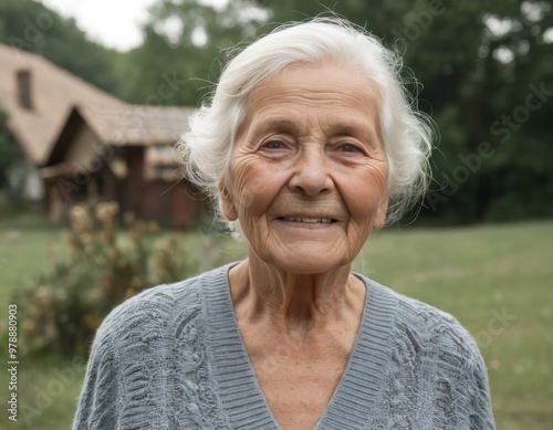 Smiling elderly woman outdoors