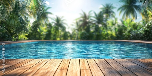 Tropical Oasis: Serene Pool Amidst Lush Palm Trees Background photo