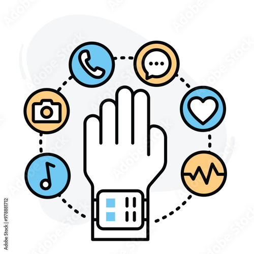 Wearable Interaction Icon. Depicts interaction with a smartwatch, emphasizing wearable technology. Vector illustration. Vector illustration. 
