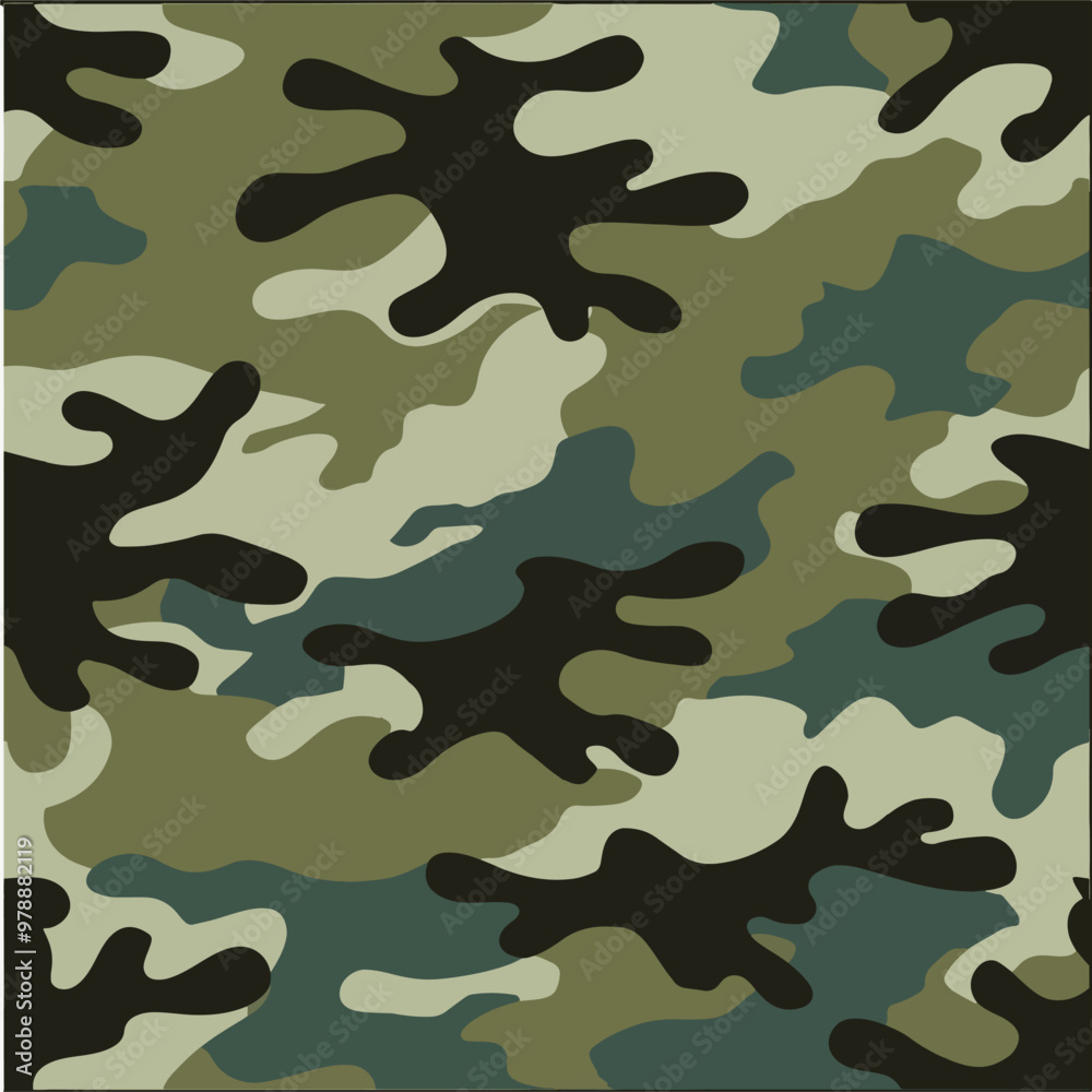 Naklejka premium A vector illustration of camouflage pattern using shades of emerald, green, teal, and forest brown.
