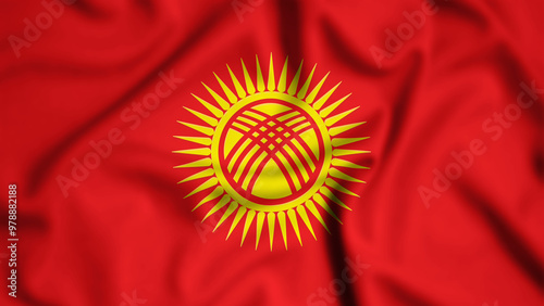 Kyrgyzstan flag waving in the wind background illustration, silk photo
