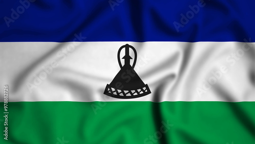 Fotografie Lesotho flag waving in the wind background illustration, silk