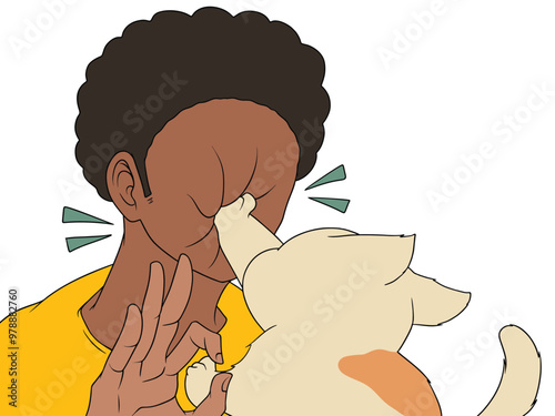 Illustration of a face hit by a cat isolated on a white background