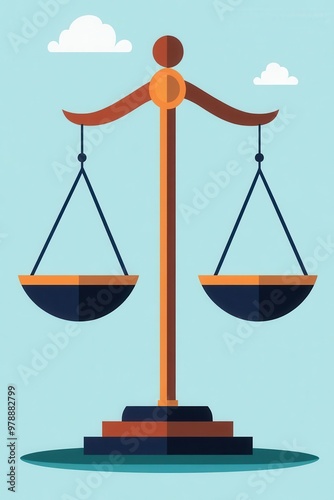 Scales of justice balanced with equality symbols, flat design illustration