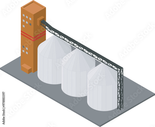Silo Containing Corn to be Processed in the Factory on Isometric Design