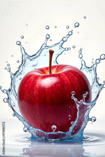 red apple in splash