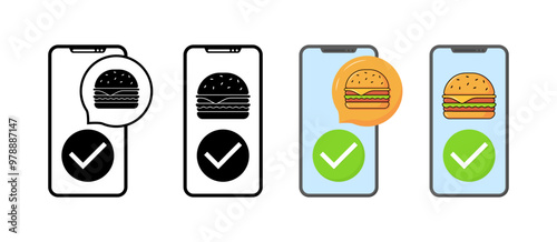 Phone store set icons. Burger icons. Flat and silhouette style. Vector icons.