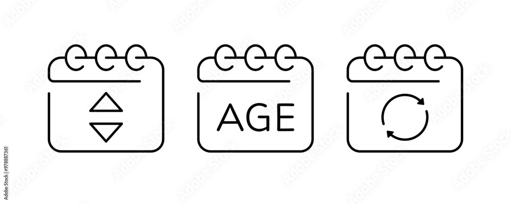 Calendar set icons. Linear style. Vector icons. Calendar set icons. Linear style. Vector icons.