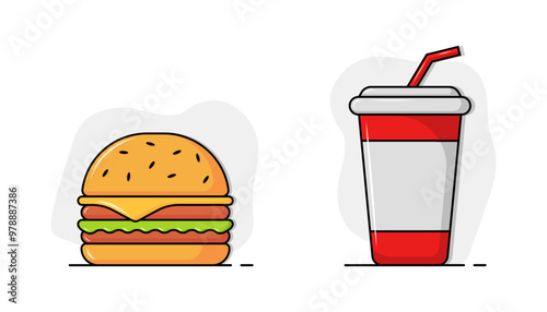 Burger combo icons. Burger and cola icons. Flat style. Vector icons.