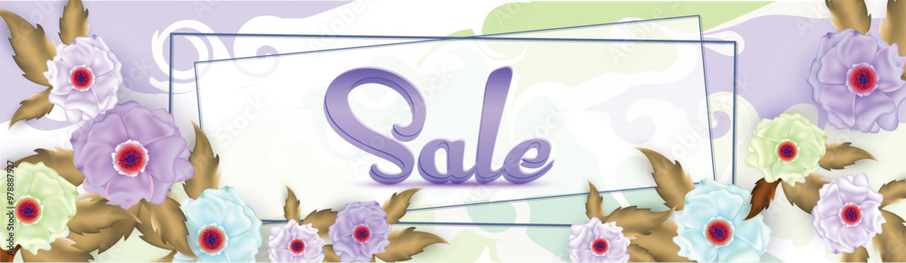 Obraz premium Sale header or banner design decorated with beautiful flowers on abstract background.