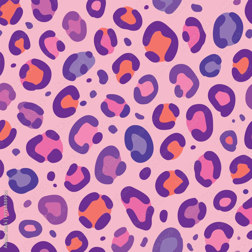 Colorful leopard print pattern with pink purple and orange spots design Colorful leopard print pattern with pink purple and orange spots design