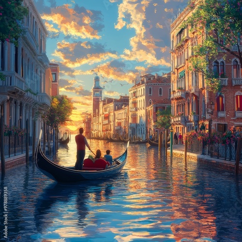Romantic Gondola Ride in Venice at Sunset