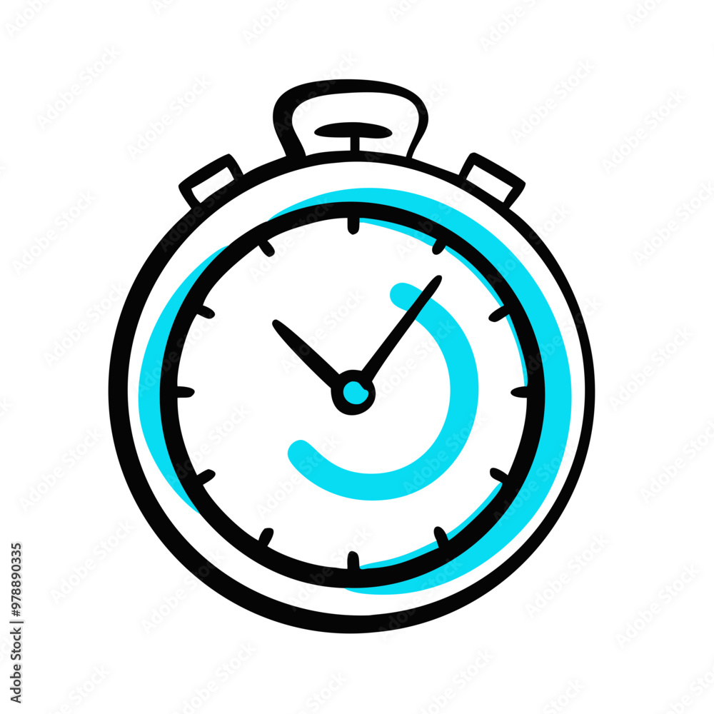 Colorful stopwatch illustration with blue circular accent Colorful stopwatch illustration with blue circular accent