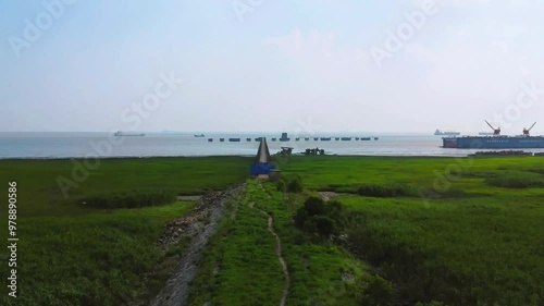 Aerial photography of Hengsha Island Wetland in Chongming District, Shanghai