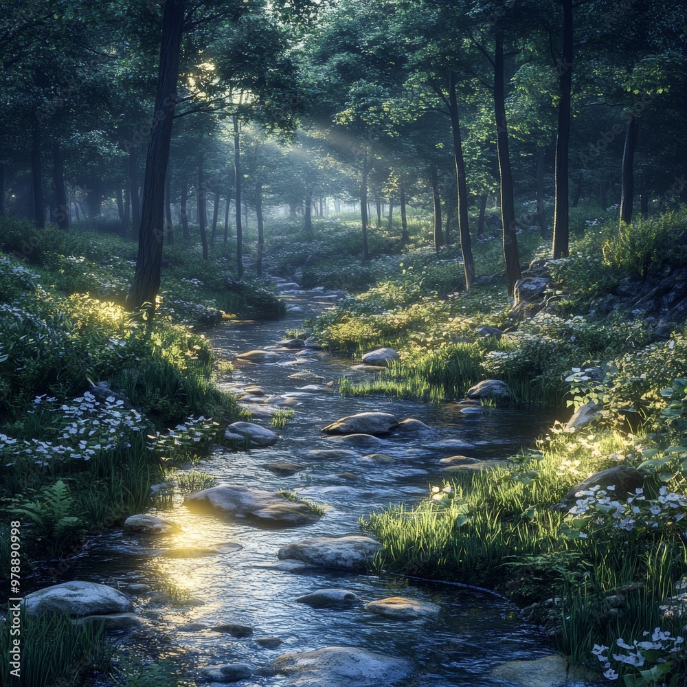 Sunbeams Through Forest Creek Sunbeams Through Forest Creek