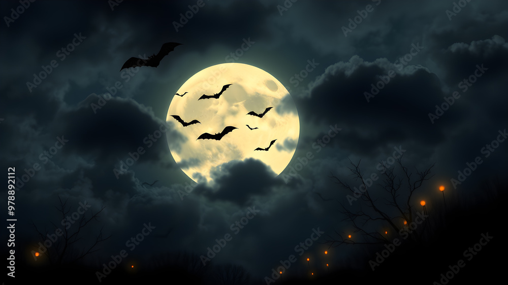 A full moon with dark clouds drifting across. Generative AI A full moon with dark clouds drifting across. Generative AI