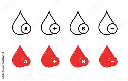 Type of blood set icons. Flat and linear style. Vector icons.
