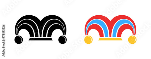 Jester's Hat icons. Silhouette and flat style. Vector icons.