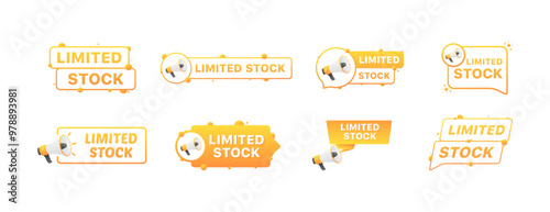 Limited stock banner set icons. Megaphone icons. Flat style. Vector icons.