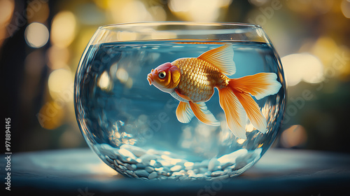 A goldfish swimming in a cl...
