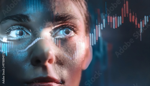 The concept of AI, a robot brain that will replace humans. A 3D rendering of a humanoid robot's face with a brain built from a circuit board with commands from Ai.