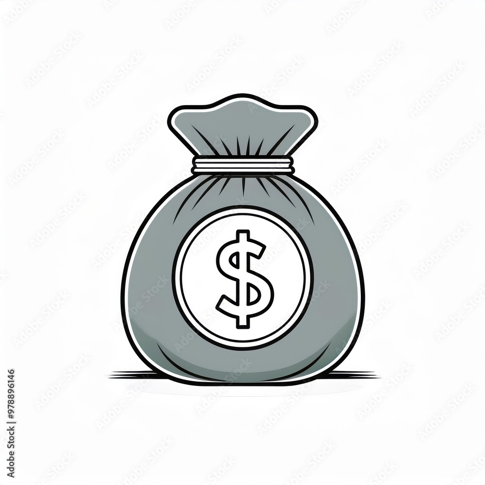 Stylized Vector Illustration of a Money Bag with Dollar Sign, Surrounded by Floating Coins on a Grid Background Stylized Vector Illustration of a Money Bag with Dollar Sign, Surrounded by Floating Coins on a Grid Background