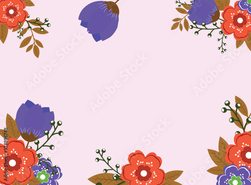 purpule and red flower decorated light pink background.