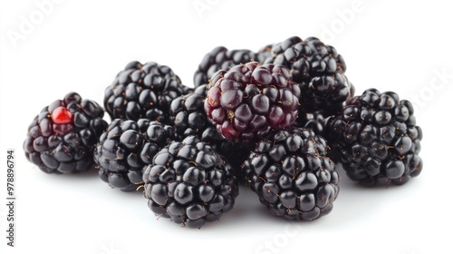 Close-Up of Fresh Blackberries on a White Background