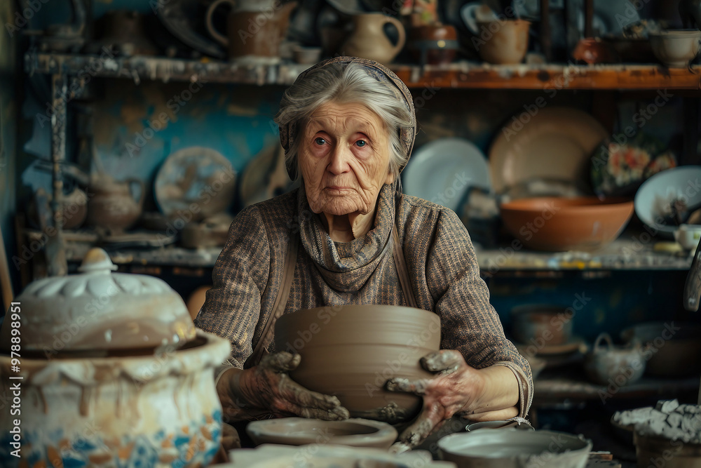 Generative AI realistic photo in pottery workshop artist shop owner working with clay hobby Generative AI realistic photo in pottery workshop artist shop owner working with clay hobby