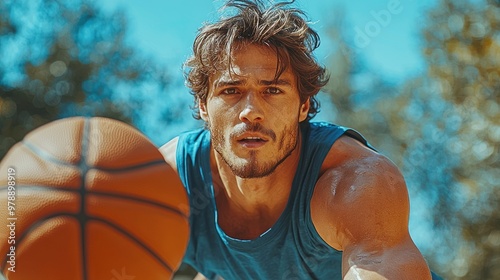 Determined Basketball Player with Focused Gaze