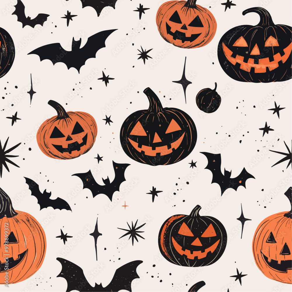 Hand drawn Halloween doodle seamless pattern