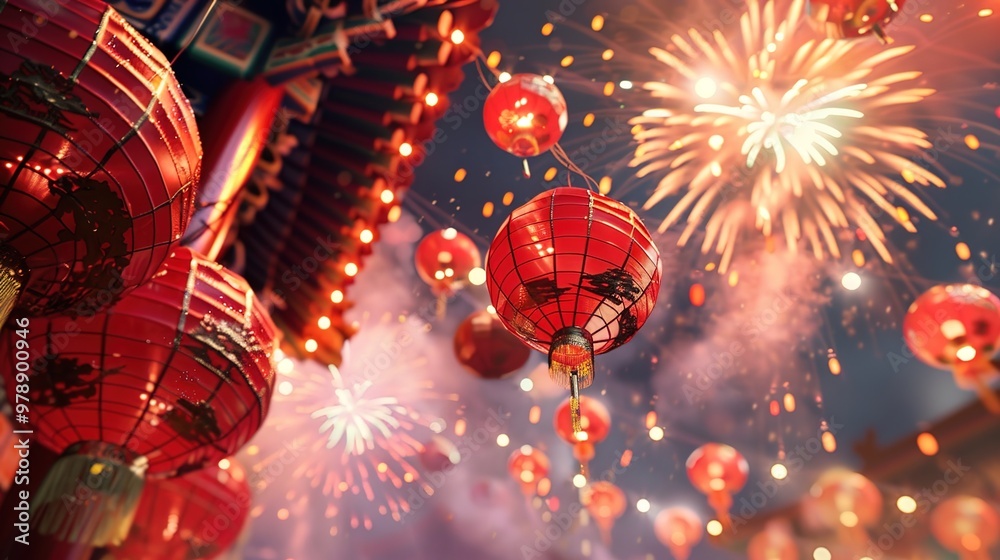 Fototapeta premium Chinese new year firework wallpaper