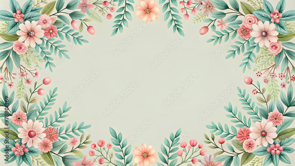 Holiday invitation featuring a floral frame in pastel colors, holiday, invitation, greeting card, floral, flowers, pastel Holiday invitation featuring a floral frame in pastel colors, holiday, invitation, greeting card, floral, flowers, pastel
