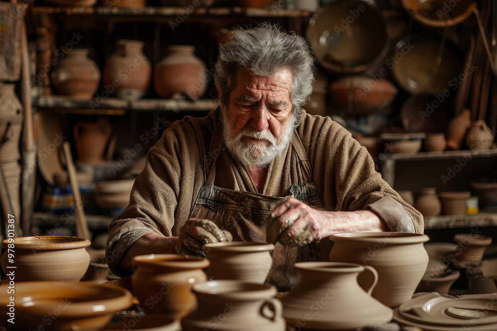 AI generated photo of new pottery objects bowls plates and pots AI generated photo of new pottery objects bowls plates and pots