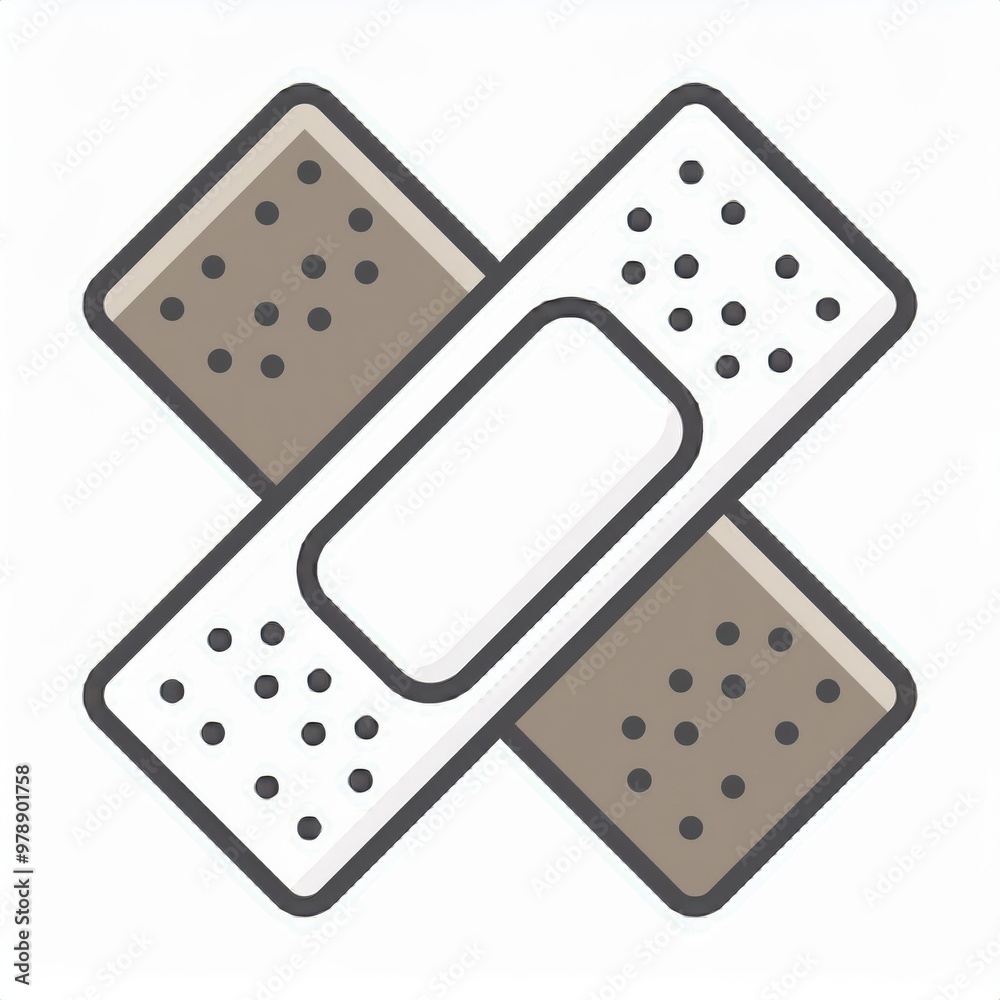 Minimalist Medical Aid Icon. Crossed Adhesive Bandages with Circular Ventilation Holes Representing First Aid, Health, and Wound Care in a Simple Monochromatic Design. Vector Logo 