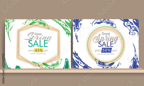 Spring sale advertising poster design in two color option.