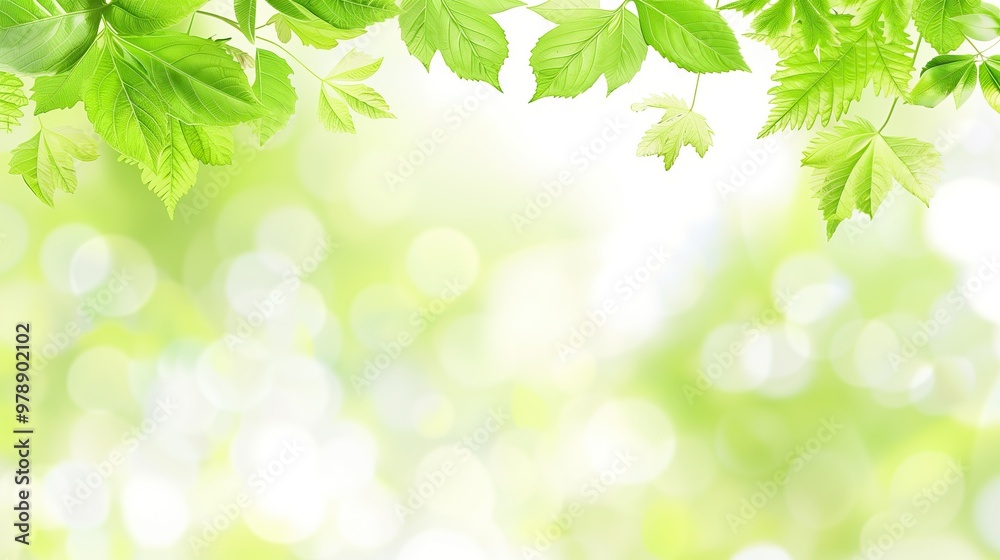 Green leaves nature environment soft blurred background copy space