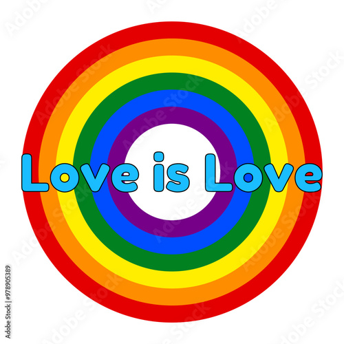 Colorful circular rainbow with the inspiring text Love is Love . Perfect for promoting equality and LGBT plus rights.