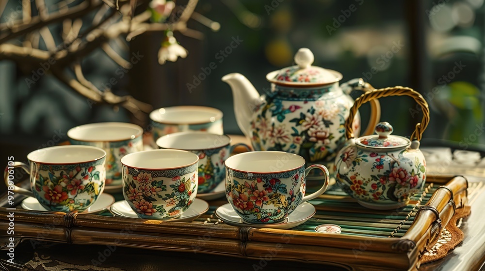 Fototapeta premium Chinese tea set wallpaper