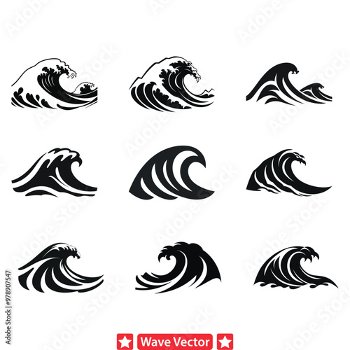 Seaside Symphony  Coastal Wave Silhouettes for Artistic Endeavors