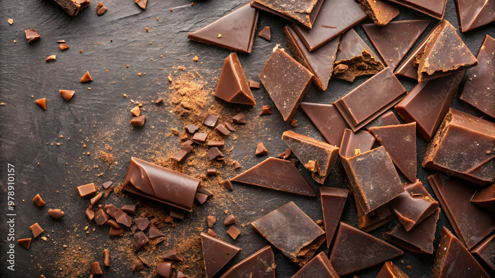 Top view of chocolate shards on a background , chocolate, shards, dessert, cocoa, sweet, delicious, tasty